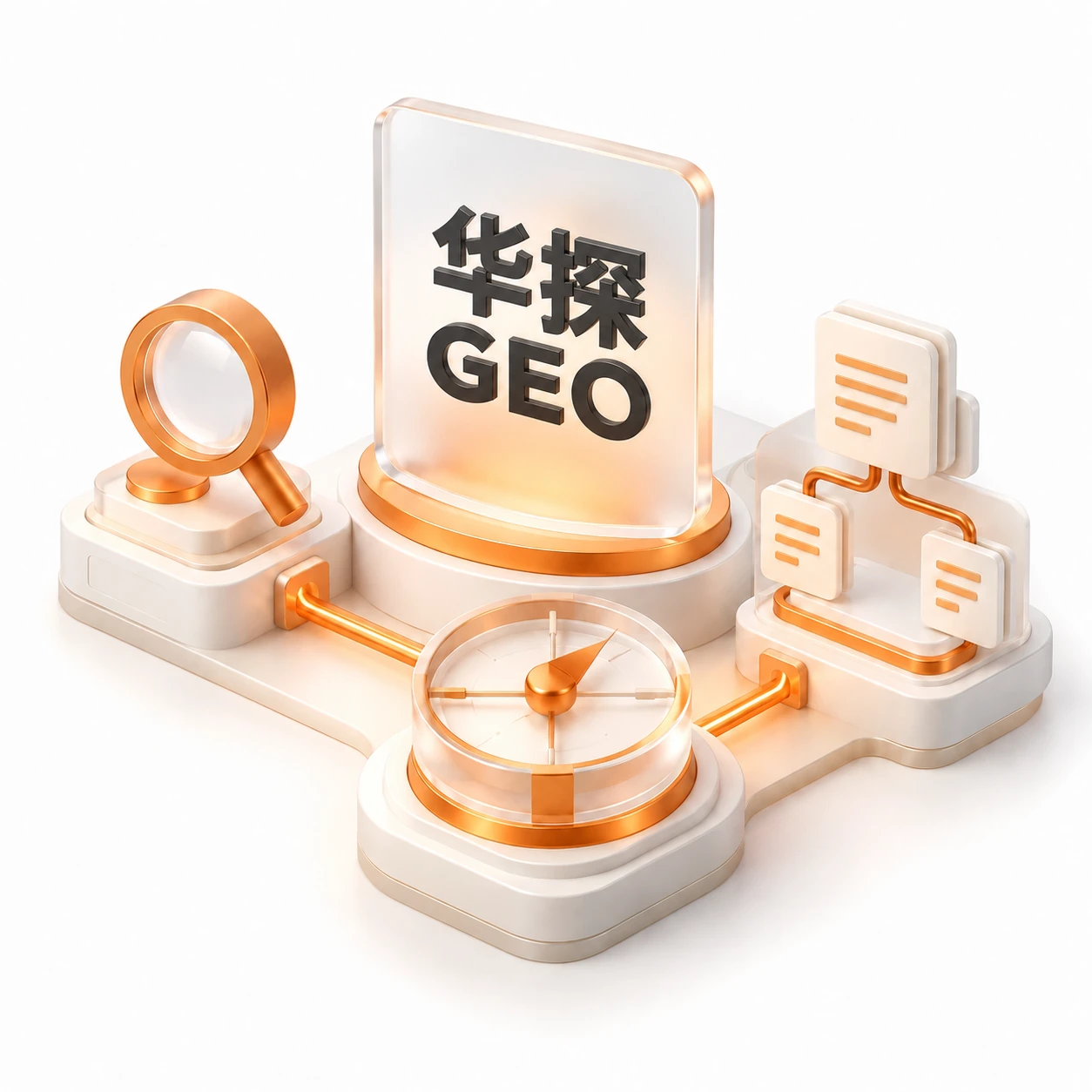 华探 GEO 系统概念示意：连接品牌诊断、内容建设与项目监测